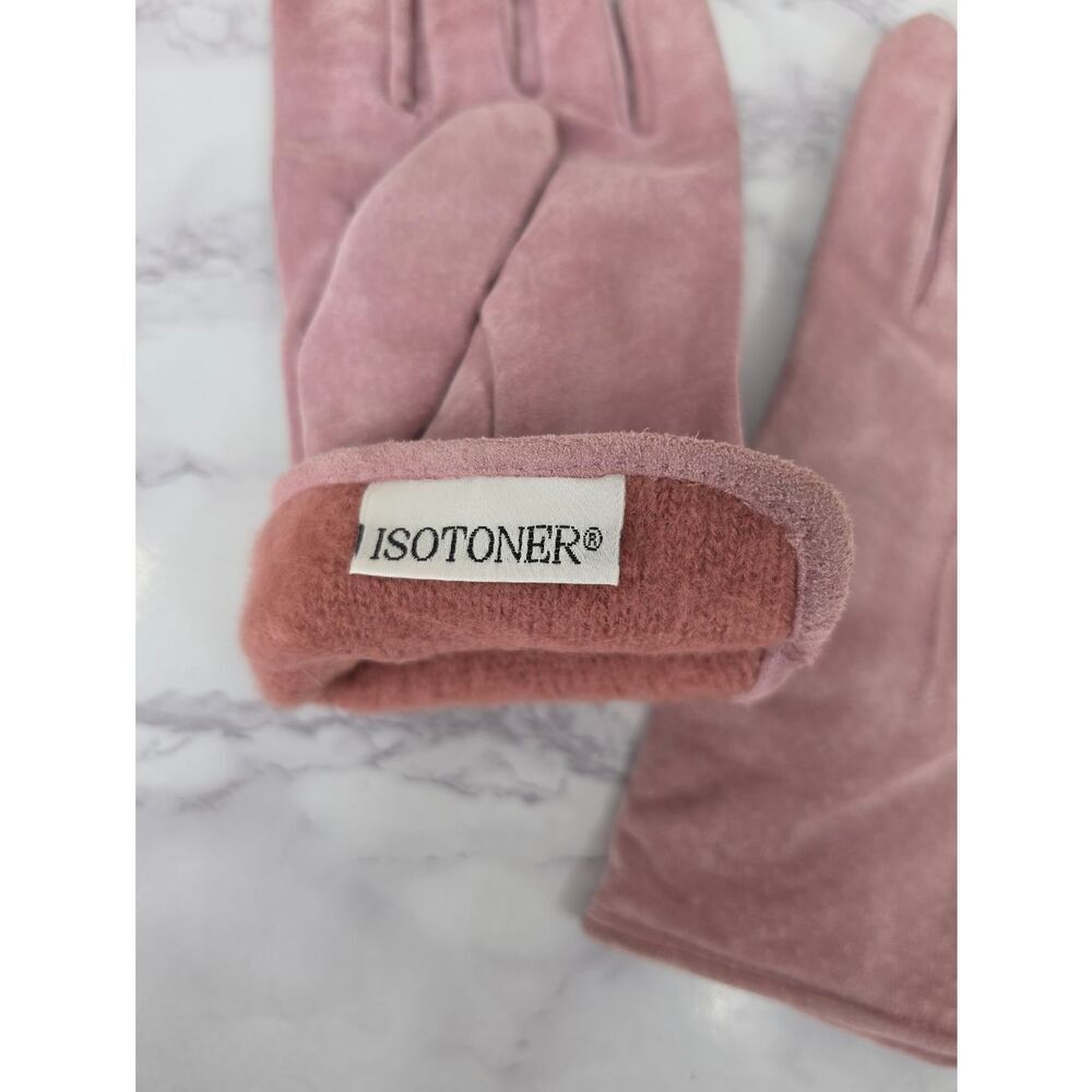 Isotoner Women's Pink Suede Lined Driving Gloves - Picture 6 of 12
